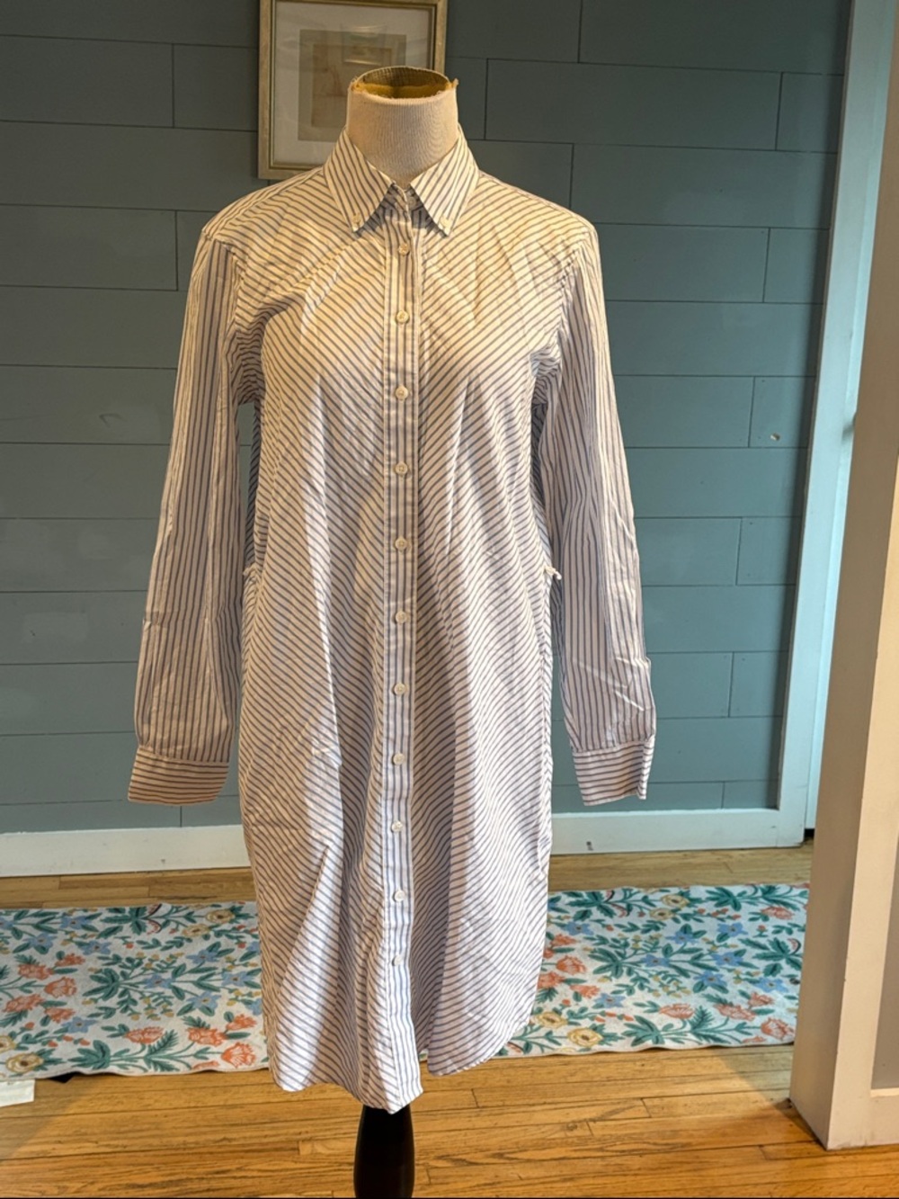 Brooks Brothers Blue and White Striped Long-Sleeve Shirt Dress